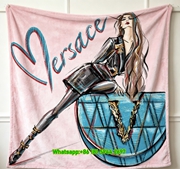 Versace Light Pink Background Turquoise Blue Virtus Bag Fashion Illustration Print Flannel Throw Blanket Luxury Sofa Cover Blanket IMG_1680